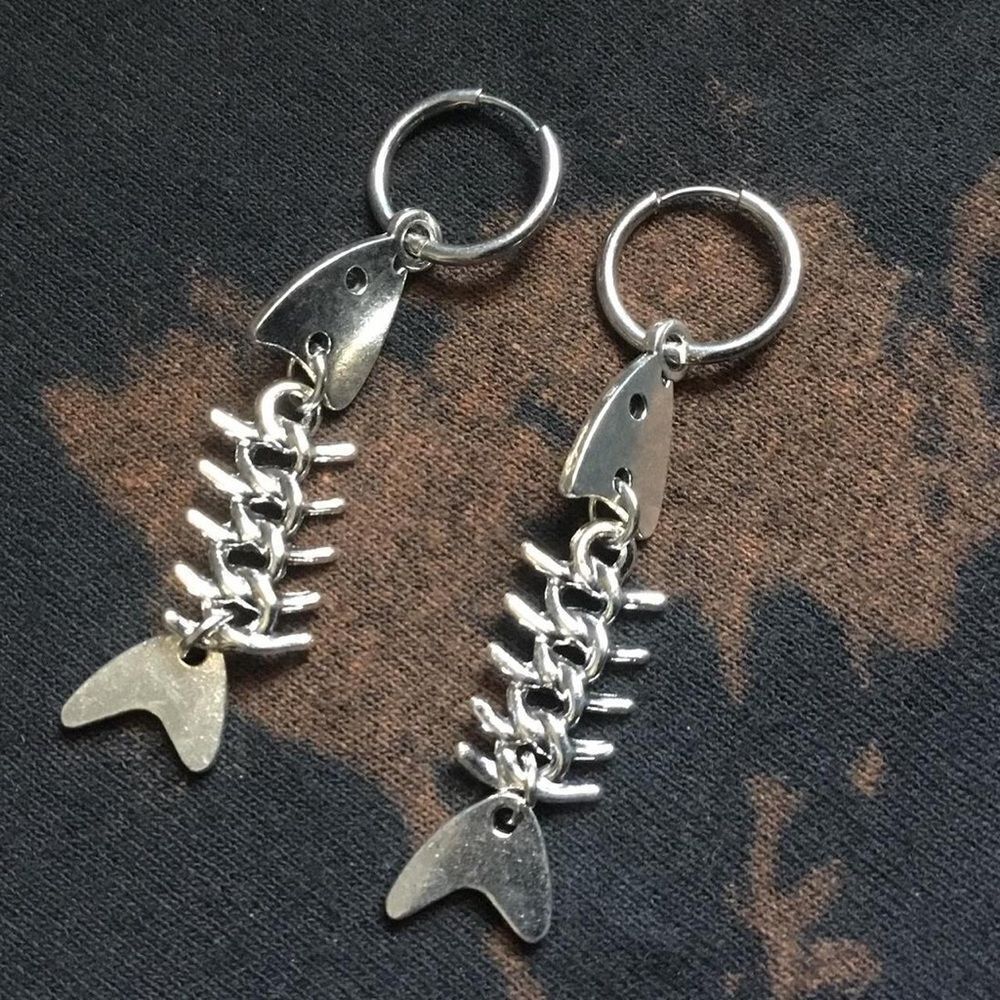 Fishbone Dangle Hoop Earrings #2308